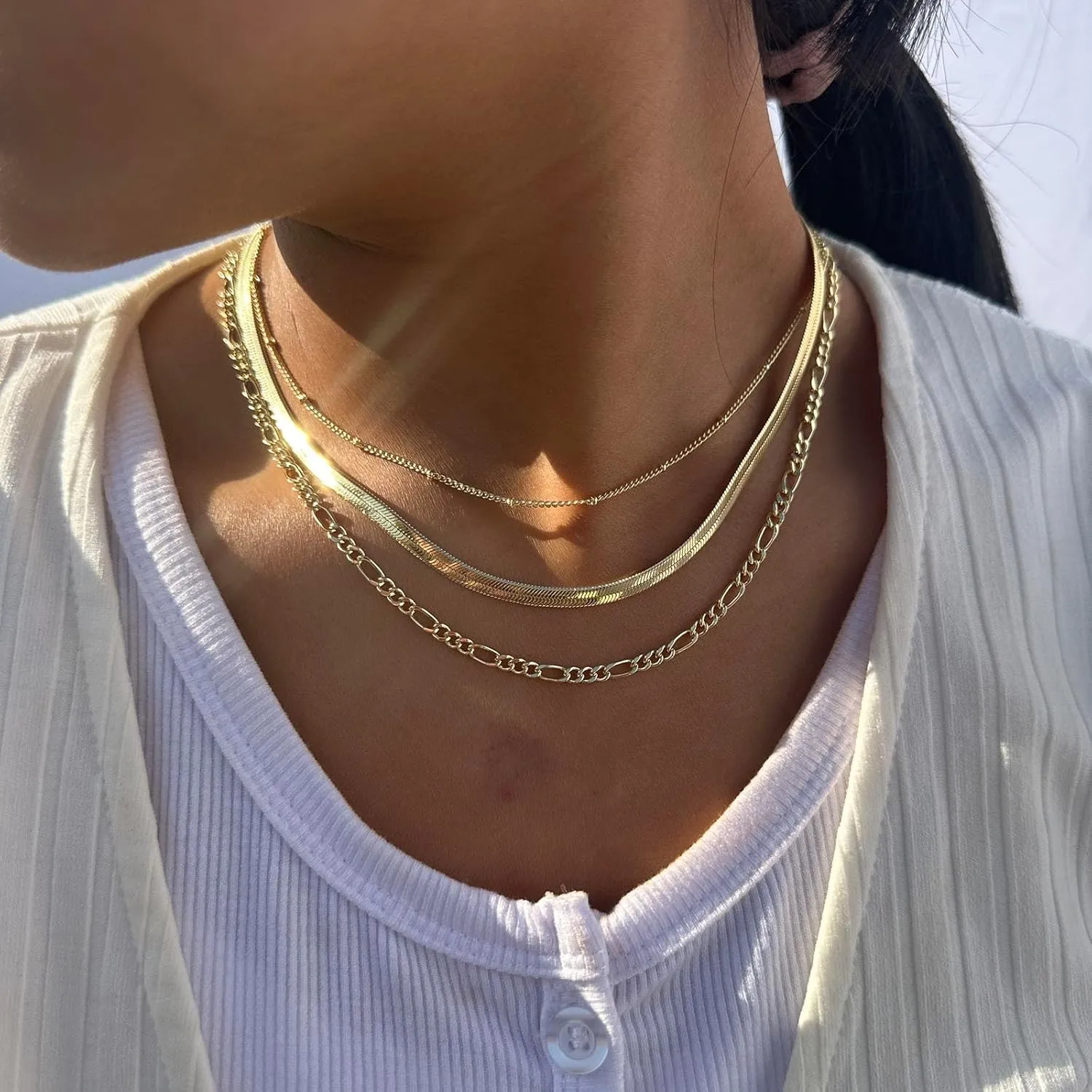 Tasiso Layered Gold Necklaces for Women, Stackable 14K Gold/Silver Plated Chain Necklace Layering Necklace Set Fashion Pendant Choker Necklaces Trendy Jewelry Set Gifts for Women Teen Girls