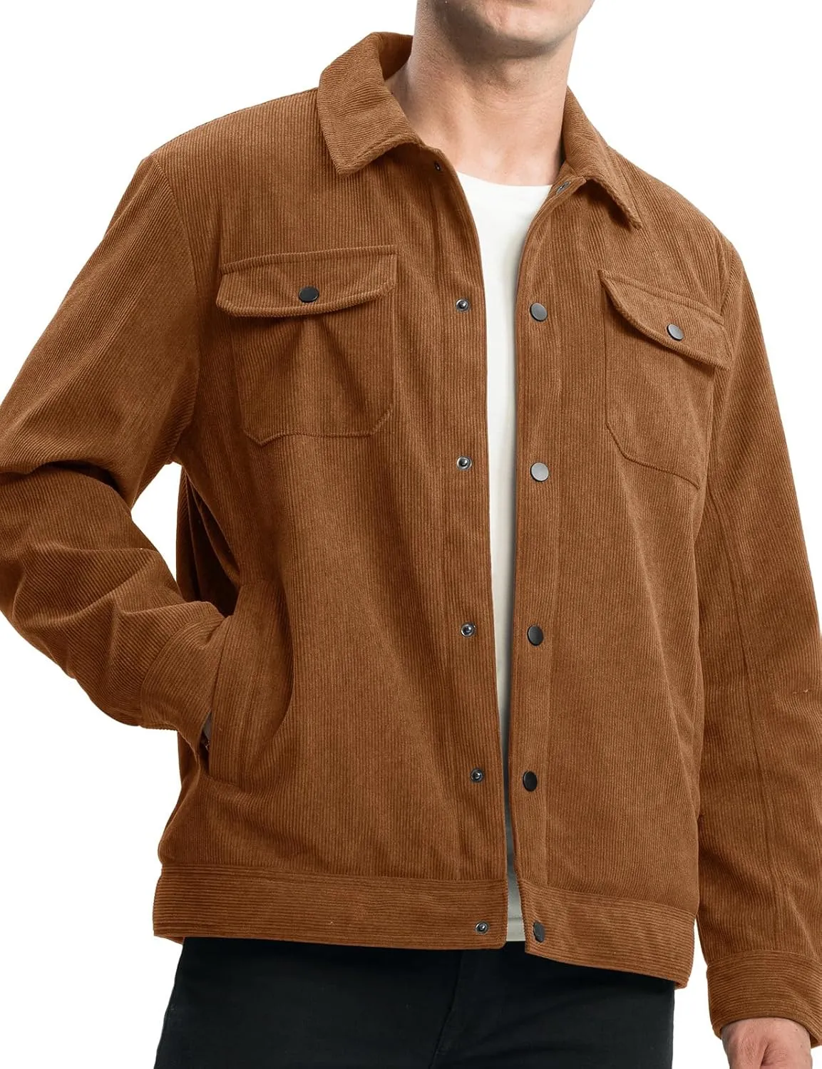 TBMPOY Men's Corduroy Jacket Sherpa Fleece Lined Jackets Warm Winter Trucker Work Casual Hiking Coat with 5 Pockets