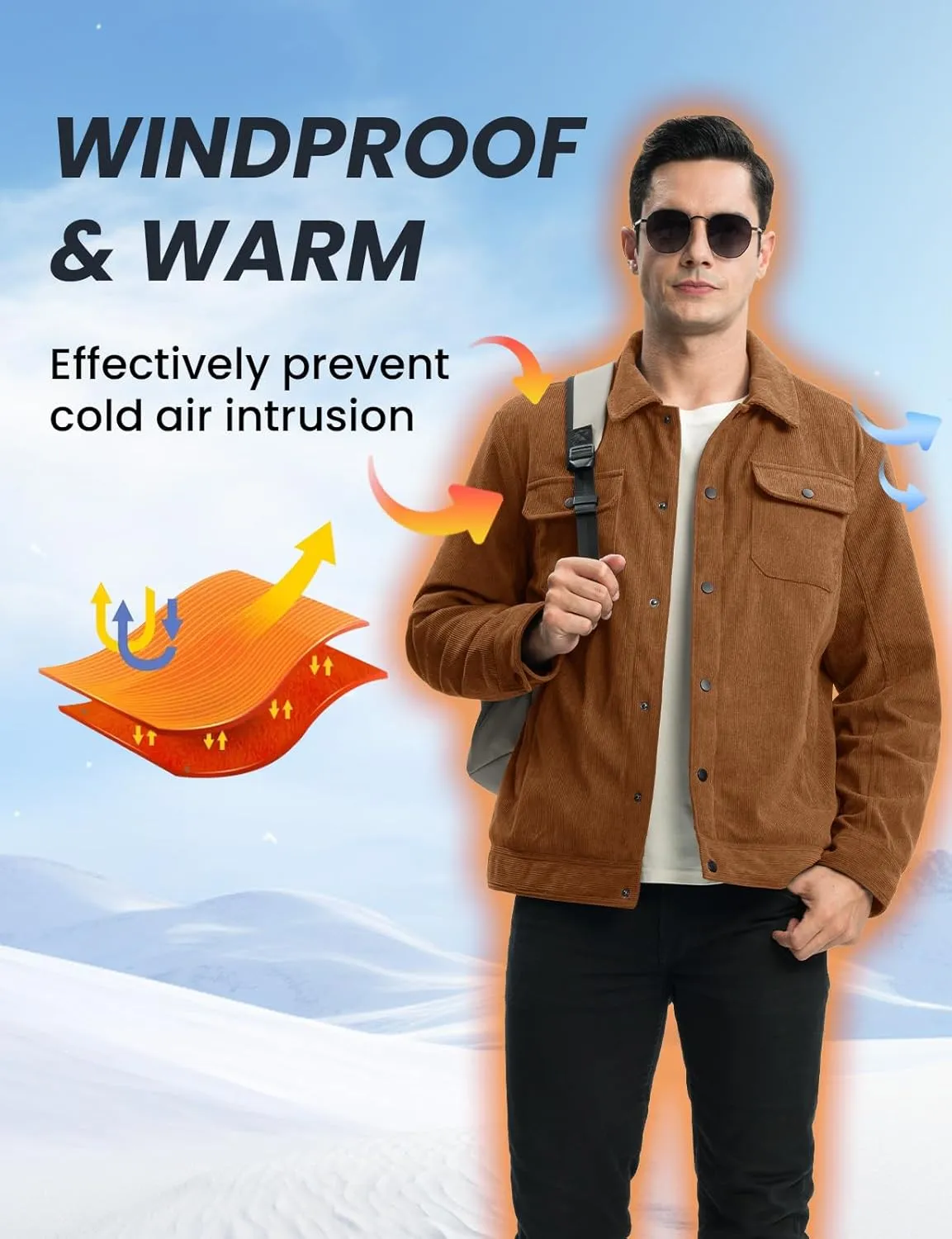 TBMPOY Men's Corduroy Jacket Sherpa Fleece Lined Jackets Warm Winter Trucker Work Casual Hiking Coat with 5 Pockets