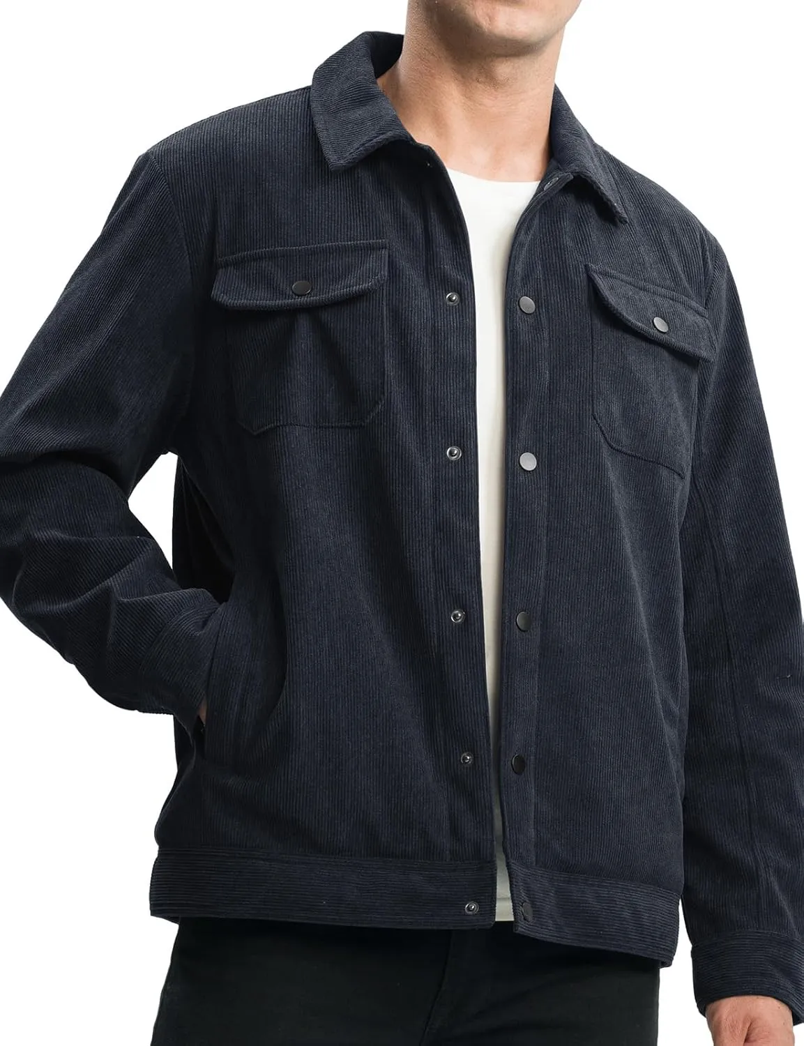 TBMPOY Men's Corduroy Jacket Sherpa Fleece Lined Jackets Warm Winter Trucker Work Casual Hiking Coat with 5 Pockets