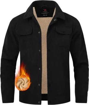 TBMPOY Men's Corduroy Jacket Sherpa Fleece Lined Jackets Warm Winter Trucker Work Casual Hiking Coat with 5 Pockets