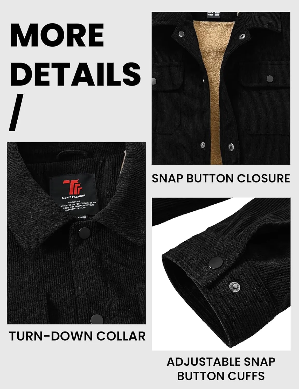 TBMPOY Men's Corduroy Jacket Sherpa Fleece Lined Jackets Warm Winter Trucker Work Casual Hiking Coat with 5 Pockets