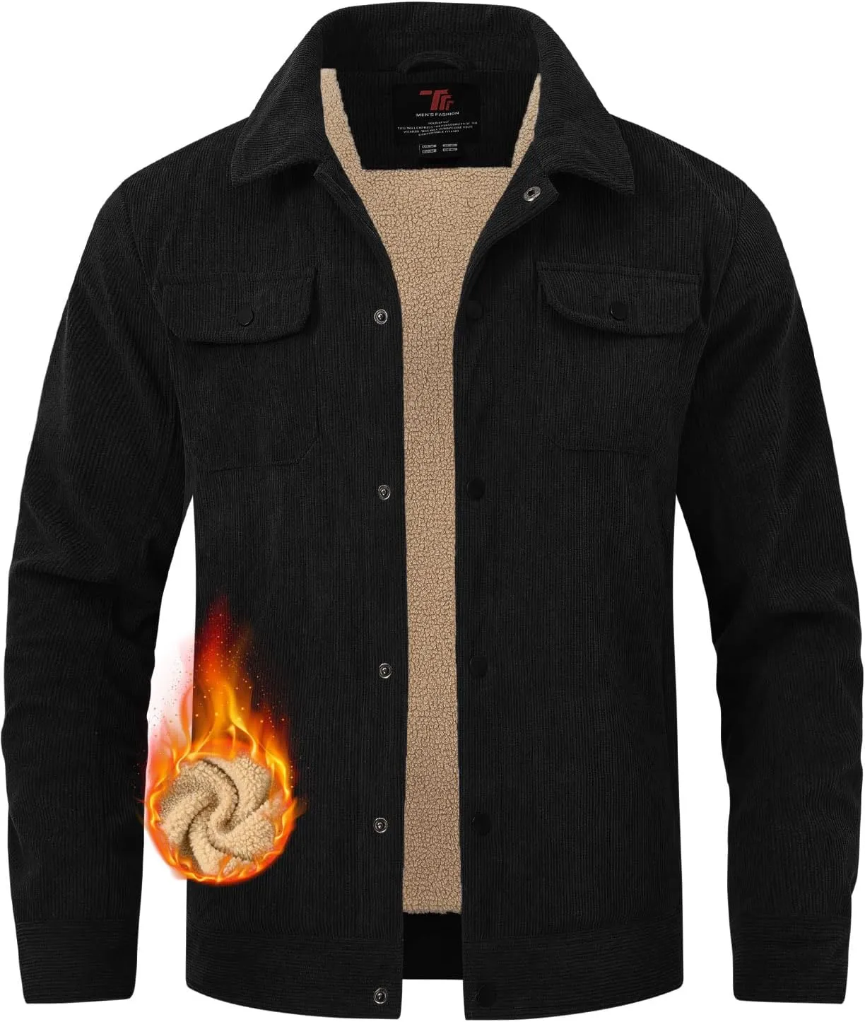 TBMPOY Men's Corduroy Jacket Sherpa Fleece Lined Jackets Warm Winter Trucker Work Casual Hiking Coat with 5 Pockets
