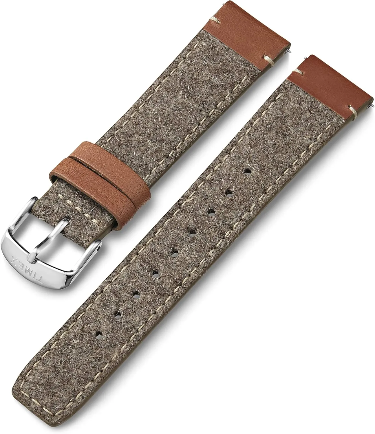 Timex 20mm Fabric & Genuine Leather Strap  Tan & Brown with Silver-Tone Buckle