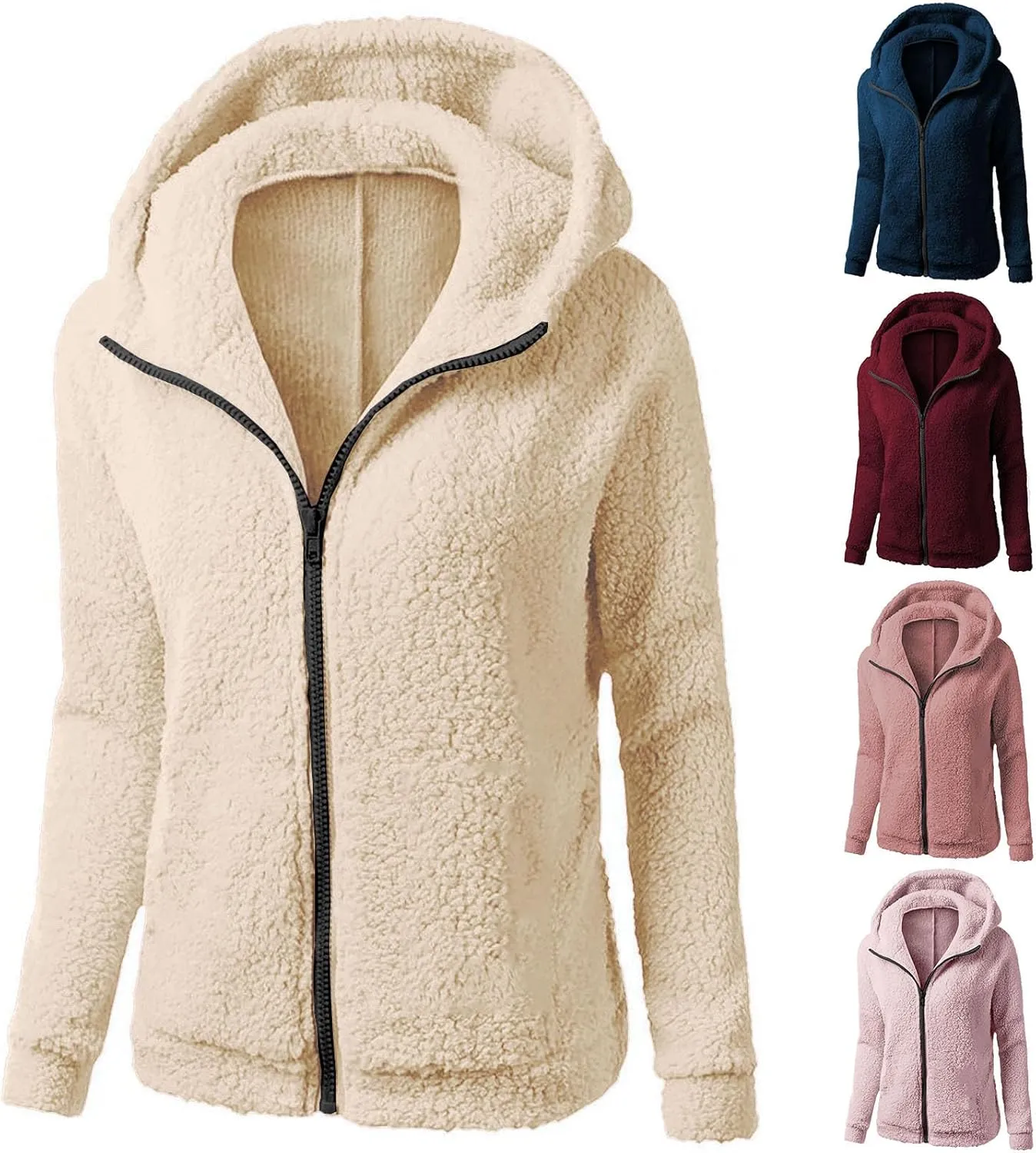 TIMIFIS Oversized Sherpa Jacket Women Winter Fleece Hoodies Fashion Zipper Fuzzy Coats Soft Warm Outerwear with Pockets