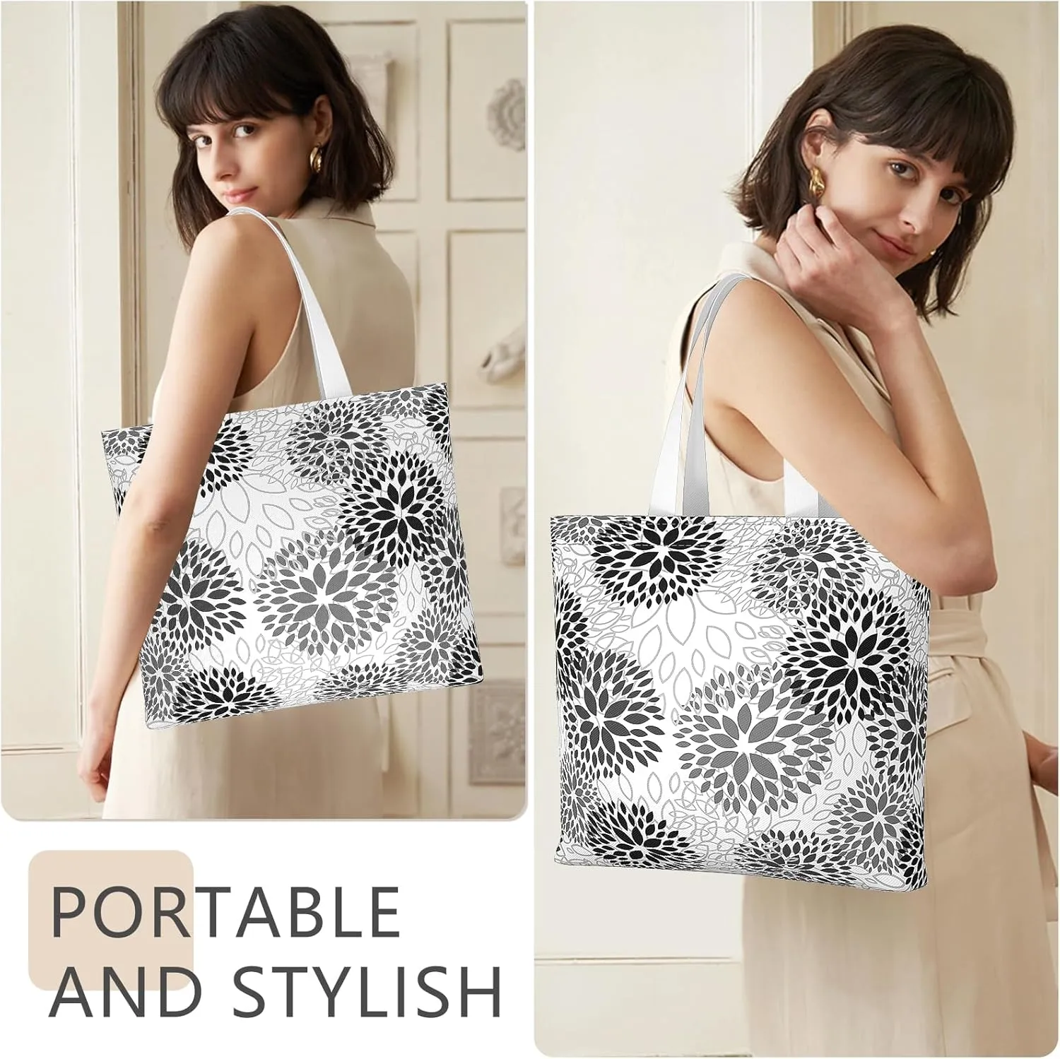 Tote Bag, Canvas Tote Bag for Women, Large Lightweight Reusable Canvas Handbags, Cotton Folding Shoulder Cloth Handbag