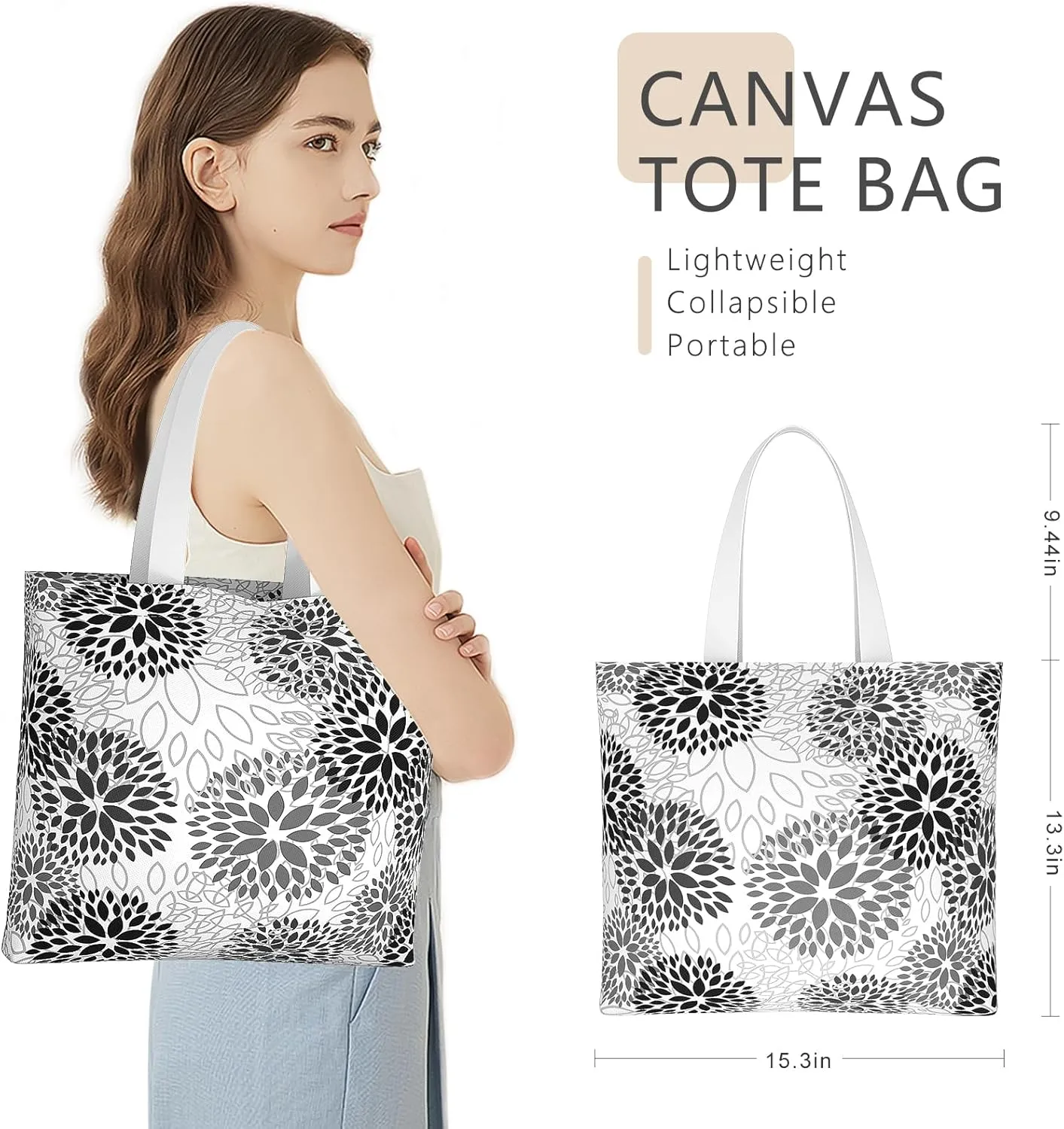 Tote Bag, Canvas Tote Bag for Women, Large Lightweight Reusable Canvas Handbags, Cotton Folding Shoulder Cloth Handbag