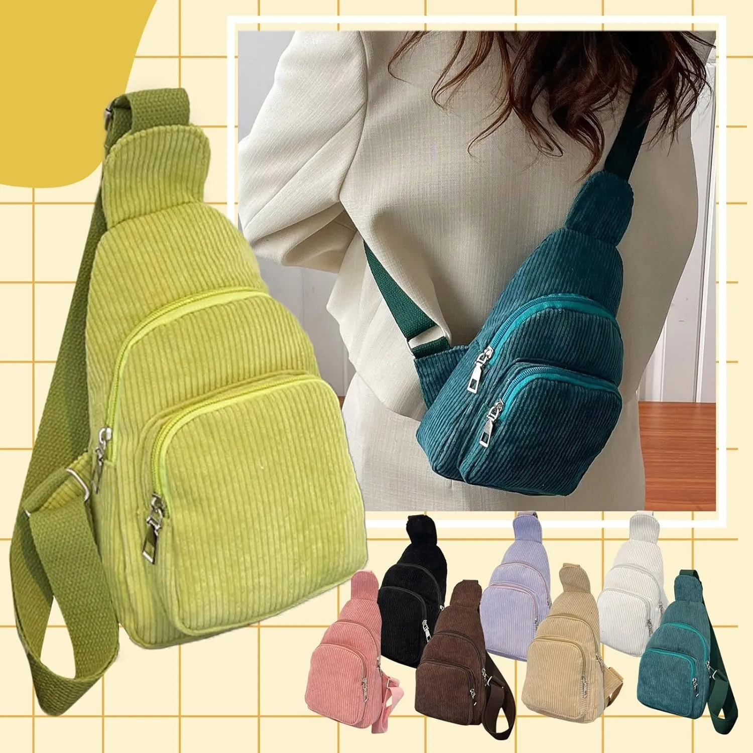 Tote Bag For Women Unisex Mini Y2K Corduroy Sling Bag Woman Shoulder Bag Chest Bag Purse Bag Package For Outdoor Sport