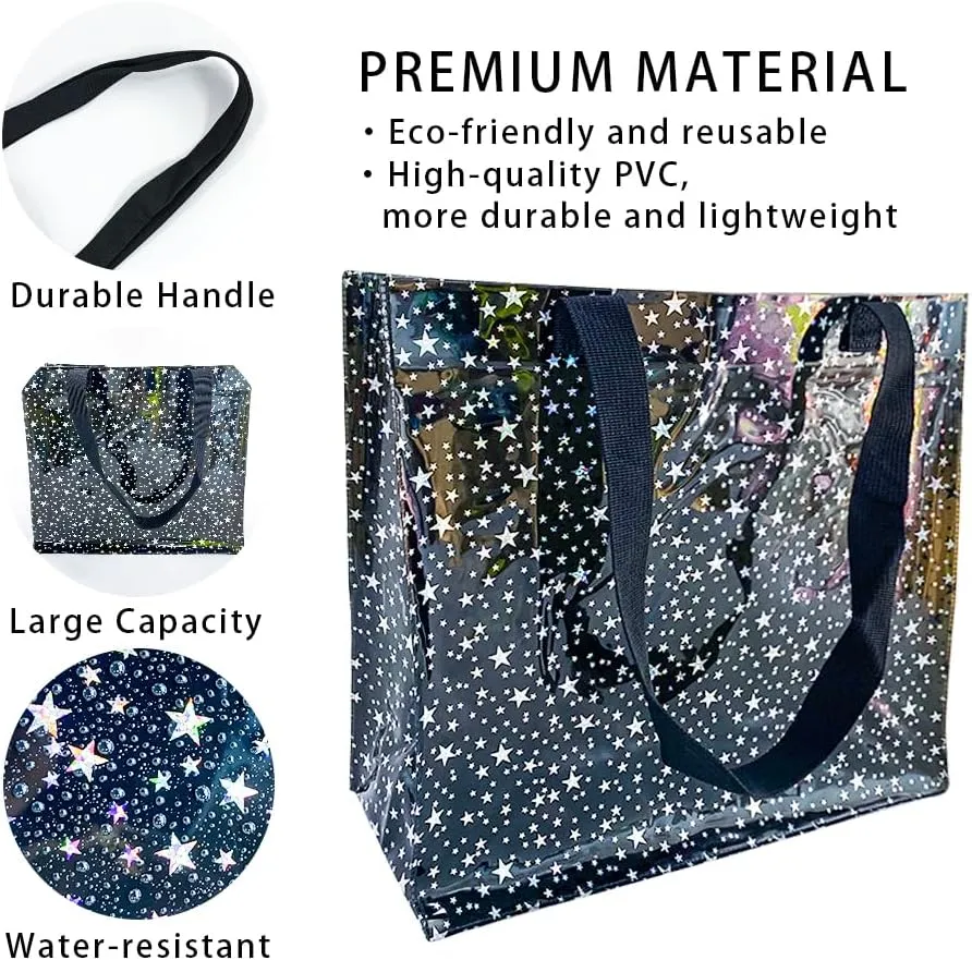 TotePrint 2PCS Clear Star Hand Bags - Versatile Waterproof, Embossed Star Work Shoulder Totes for Women