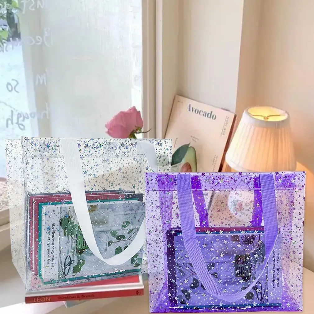 TotePrint 2PCS Clear Star Hand Bags - Versatile Waterproof, Embossed Star Work Shoulder Totes for Women