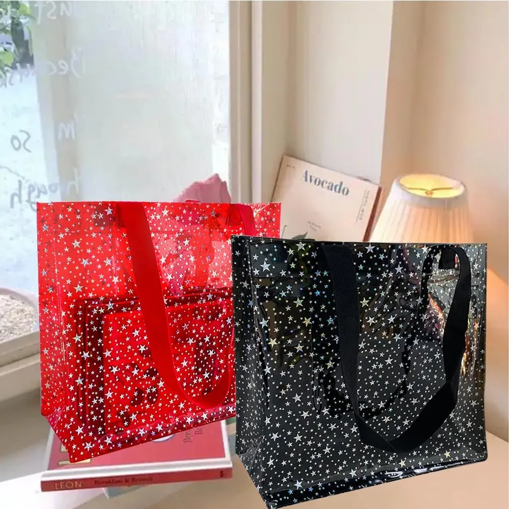 TotePrint 2PCS Clear Star Hand Bags - Versatile Waterproof, Embossed Star Work Shoulder Totes for Women
