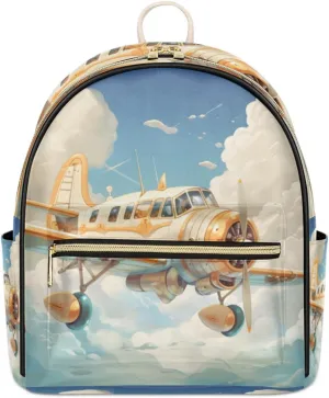 TropicalLife Airplane Backpack Purse for Women PU Leather Lightweight Ladies Shoulder Fashion Satchel Bags Travel Casual Daypack
