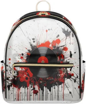 TropicalLife Art Gramophone Record Backpack Purse for Women PU Leather Lightweight Ladies Shoulder Fashion Satchel Bags Travel Casual Daypack