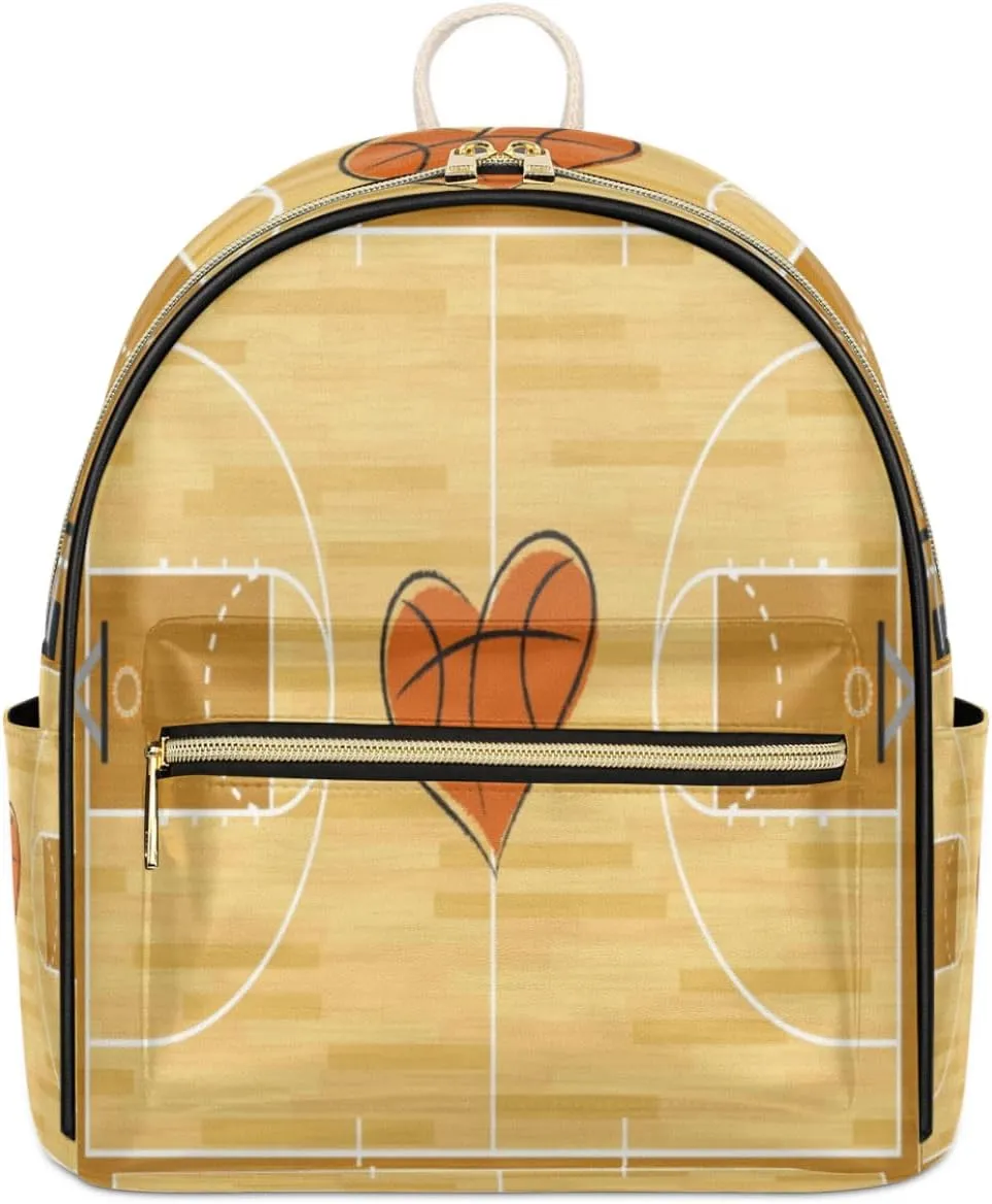 TropicalLife Basketball Backpack Purse for Women PU Leather Lightweight Ladies Shoulder Fashion Satchel Bags Travel Casual Daypack Ball Sports Games Themed