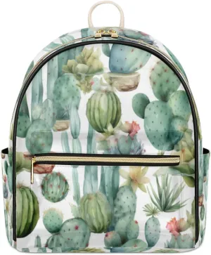 TropicalLife Cactus Tropical Plant Print Backpack Purse for Women PU Leather Lightweight Ladies Shoulder Fashion Satchel Bags Travel Casual Daypack
