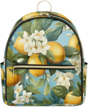 TropicalLife Colorful Lemon Print Backpack Purse for Women PU Leather Lightweight Ladies Shoulder Fashion Satchel Bags Travel Casual Daypack