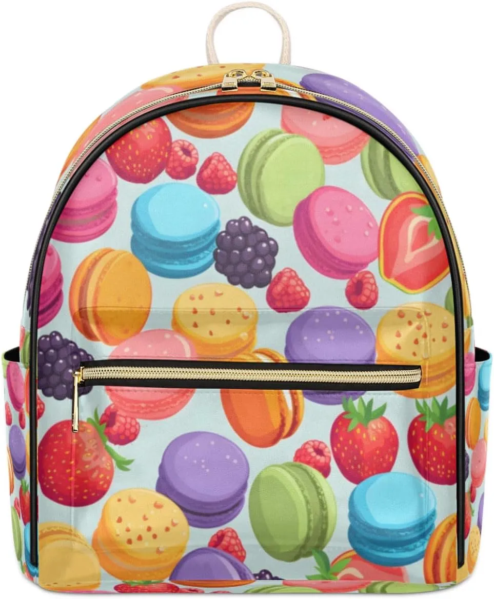 TropicalLife Colorful Macaroon Fruit Backpack Purse for Women PU Leather Lightweight Ladies Shoulder Fashion Satchel Bags Travel Casual Daypack