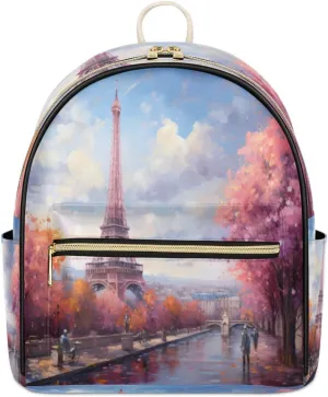 TropicalLife Eiffel Tower in Paris Backpack Purse for Women PU Leather Lightweight Ladies Shoulder Fashion Satchel Bags Travel Casual Daypack