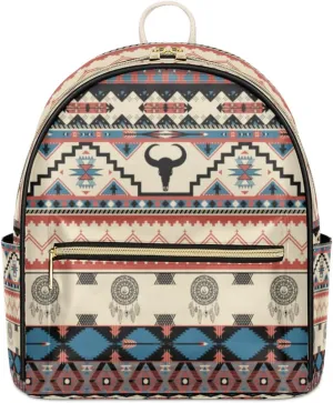 TropicalLife Ethnic Aztec Theme Backpack Purse for Women PU Leather Lightweight Ladies Shoulder Fashion Satchel Bags Travel Casual Daypack Aztec Geometric