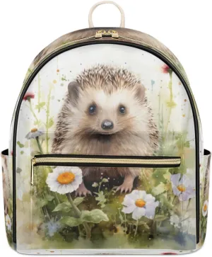 TropicalLife Flower Hedgehogs Backpack Purse for Women PU Leather Lightweight Ladies Shoulder Fashion Satchel Bags Travel Casual Daypack