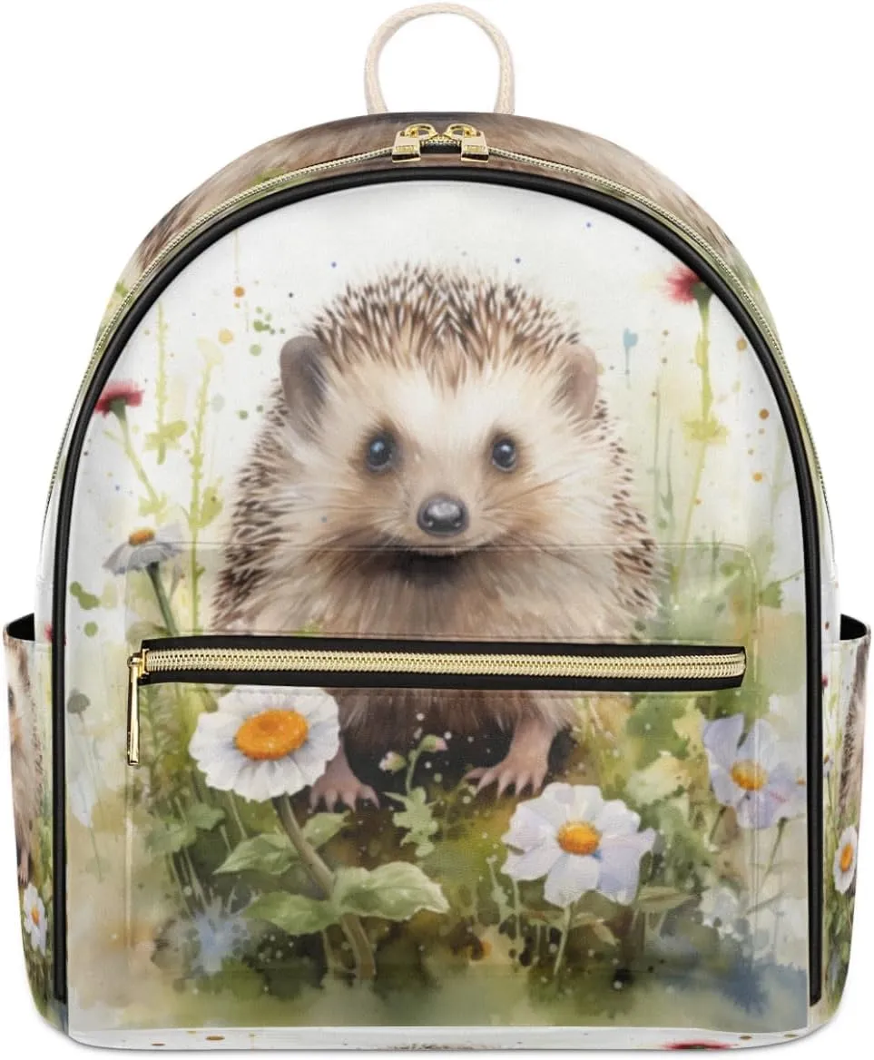TropicalLife Flower Hedgehogs Backpack Purse for Women PU Leather Lightweight Ladies Shoulder Fashion Satchel Bags Travel Casual Daypack