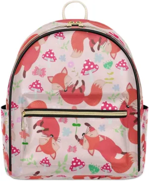 TropicalLife Fox Backpack Purse for Women PU Leather Lightweight Ladies Shoulder Fashion Satchel Bags Travel Casual Daypack Floral Fox
