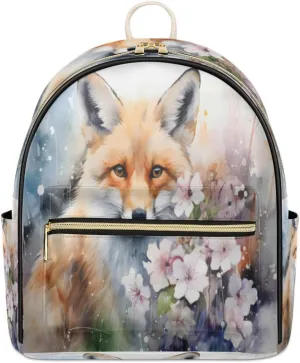 TropicalLife Fox Flower Backpack Purse for Women PU Leather Lightweight Ladies Shoulder Fashion Satchel Bags Travel Casual Daypack