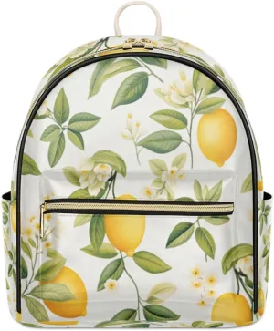 TropicalLife French Lemon Flower Backpack Purse for Women PU Leather Lightweight Ladies Shoulder Fashion Satchel Bags Travel Casual Daypack
