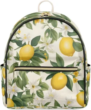 TropicalLife French Lemon Fruits Backpack Purse for Women PU Leather Lightweight Ladies Shoulder Fashion Satchel Bags Travel Casual Daypack