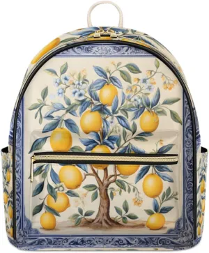 TropicalLife French Lemon Print Backpack Purse for Women PU Leather Lightweight Ladies Shoulder Fashion Satchel Bags Travel Casual Daypack