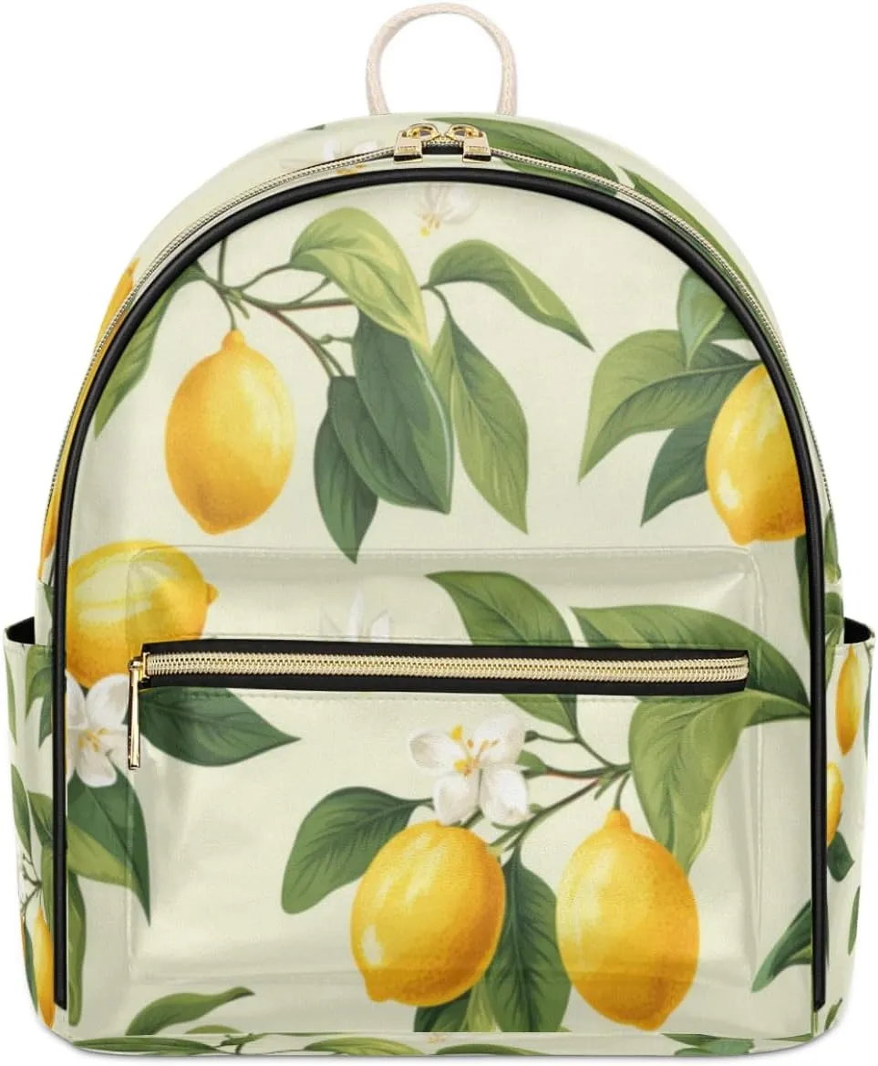 TropicalLife Fresh Lemon Fruit Backpack Purse for Women PU Leather Lightweight Ladies Shoulder Fashion Satchel Bags Travel Casual Daypack