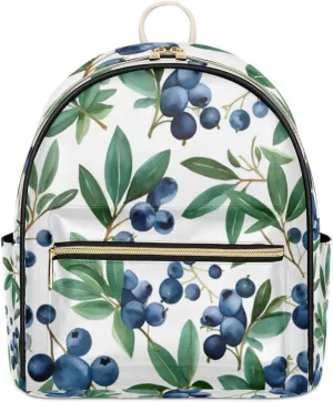 TropicalLife Fruits Blueberry Print Backpack Purse for Women PU Leather Lightweight Ladies Shoulder Fashion Satchel Bags Travel Casual Daypack