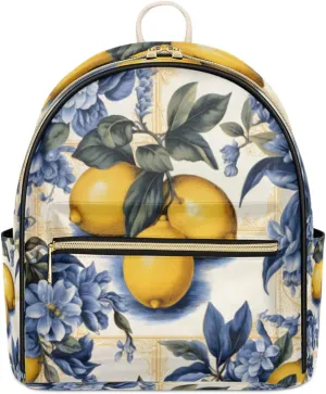 TropicalLife Fruits Yellow Lemon Leaves Backpack Purse for Women PU Leather Lightweight Ladies Shoulder Fashion Satchel Bags Travel Casual Daypack