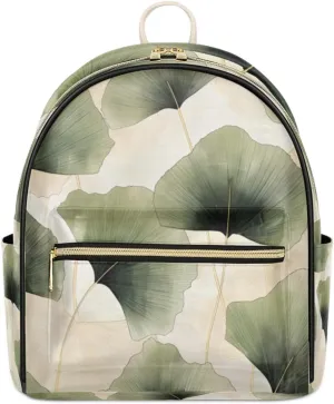 TropicalLife Gingko Art Leave Backpack Purse for Women PU Leather Lightweight Ladies Shoulder Fashion Satchel Bags Travel Casual Daypack
