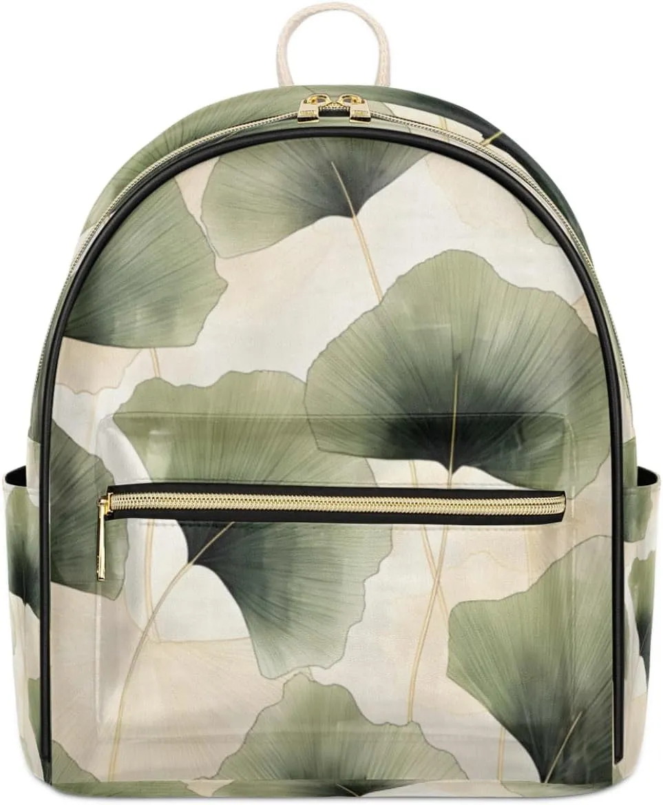 TropicalLife Gingko Art Leave Backpack Purse for Women PU Leather Lightweight Ladies Shoulder Fashion Satchel Bags Travel Casual Daypack