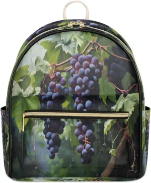 TropicalLife Grapes Grapevines Backpack Purse for Women PU Leather Lightweight Ladies Shoulder Fashion Satchel Bags Travel Casual Daypack