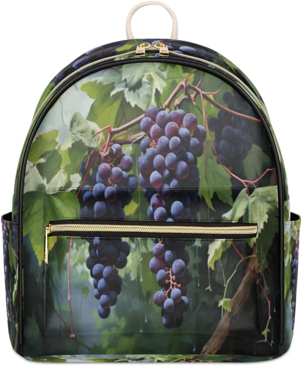 TropicalLife Grapes Grapevines Backpack Purse for Women PU Leather Lightweight Ladies Shoulder Fashion Satchel Bags Travel Casual Daypack
