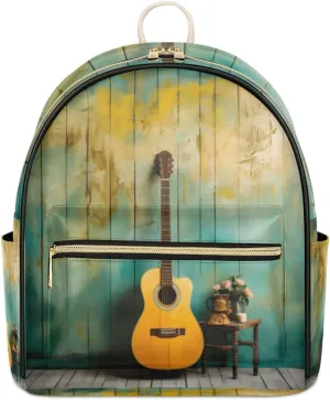 TropicalLife Guitar Print Backpack Purse for Women PU Leather Lightweight Ladies Shoulder Fashion Satchel Bags Travel Casual Daypack