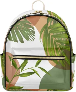 TropicalLife Hawaii Palm Leaves Backpack Purse for Women PU Leather Lightweight Ladies Shoulder Fashion Satchel Bags Travel Casual Daypack Palm Leaf