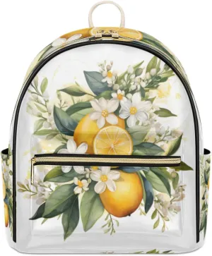 TropicalLife Lemon Flowers Leaves Backpack Purse for Women PU Leather Lightweight Ladies Shoulder Fashion Satchel Bags Travel Casual Daypack