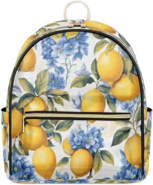TropicalLife Lemon Leaves Plant Design Backpack Purse for Women PU Leather Lightweight Ladies Shoulder Fashion Satchel Bags Travel Casual Daypack