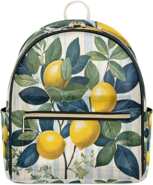 TropicalLife Lemons Leaves Backpack Purse for Women PU Leather Lightweight Ladies Shoulder Fashion Satchel Bags Travel Casual Daypack