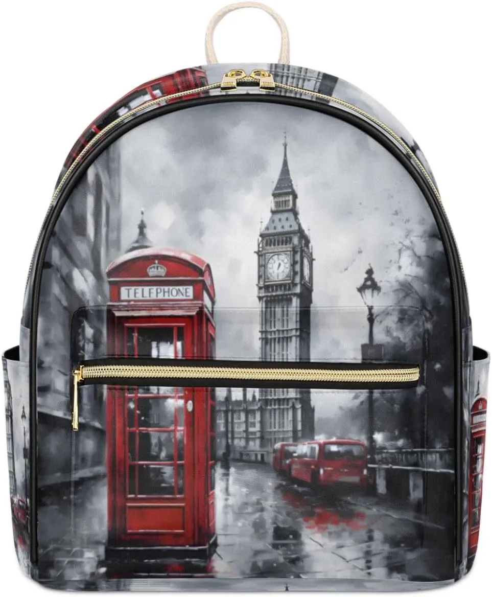 TropicalLife London Telephone Booth Big Ben Backpack Purse for Women PU Leather Lightweight Ladies Shoulder Fashion Satchel Bags Travel Casual Daypack