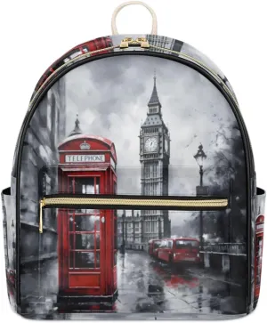 TropicalLife London Telephone Booth Big Ben Backpack Purse for Women PU Leather Lightweight Ladies Shoulder Fashion Satchel Bags Travel Casual Daypack