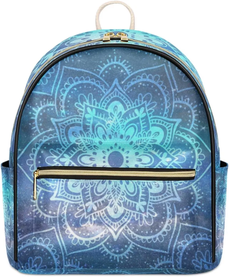 TropicalLife Mandala Bohemian Backpack Purse for Women PU Leather Lightweight Ladies Shoulder Fashion Satchel Bags Travel Casual Daypack Mandala Flower