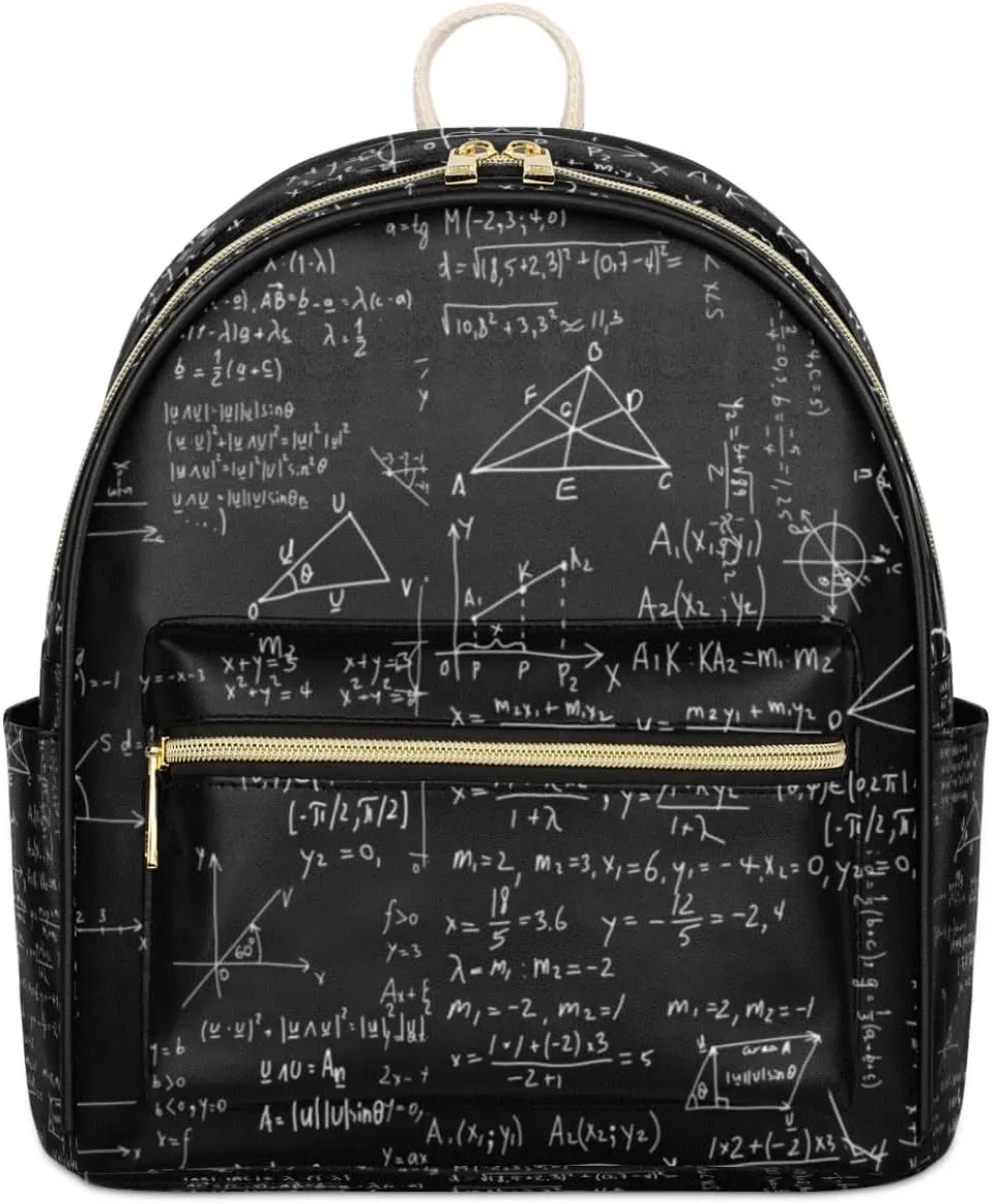 TropicalLife Math Backpack Purse for Women PU Leather Lightweight Ladies Shoulder Fashion Satchel Bags Travel Casual Daypack Math Equation