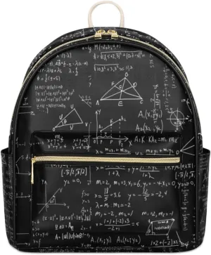 TropicalLife Math Backpack Purse for Women PU Leather Lightweight Ladies Shoulder Fashion Satchel Bags Travel Casual Daypack Math Equation