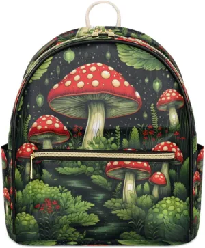 TropicalLife Mushrooms Forest Backpack Purse for Women PU Leather Lightweight Ladies Shoulder Fashion Satchel Bags Travel Casual Daypack