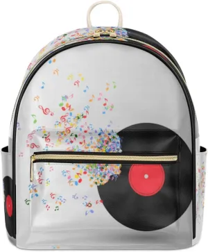 TropicalLife Music Note Backpack Purse for Women PU Leather Lightweight Ladies Shoulder Fashion Satchel Bags Travel Casual Daypack Records