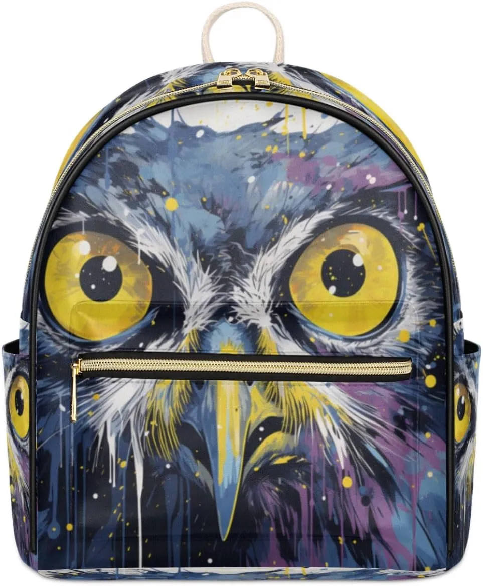TropicalLife Owl Print Backpack Purse for Women PU Leather Lightweight Ladies Shoulder Fashion Satchel Bags Travel Casual Daypack
